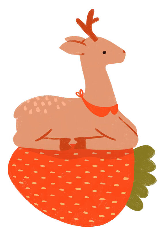 Baby Reindeer Sitting on a Strawberry